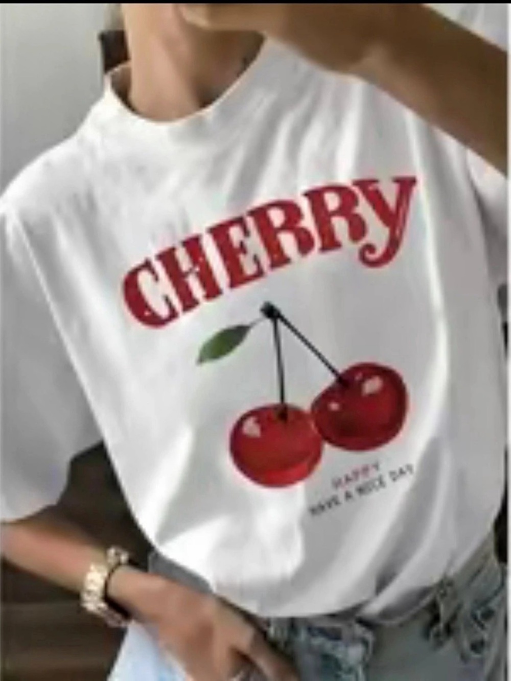 Cherry Graphic Short Sleeve Tee in White